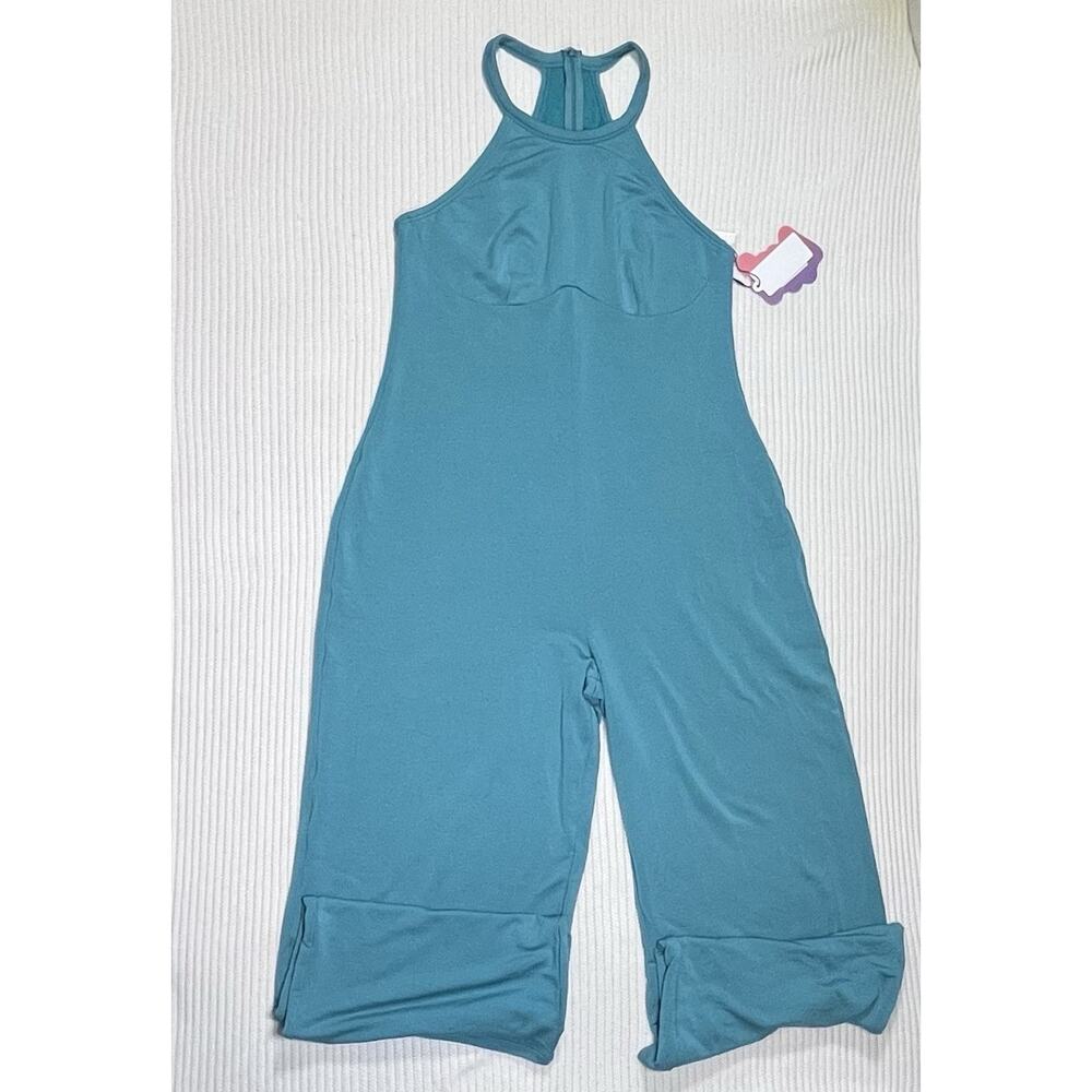 Fabletics Smooth As Hell Mock Neck Halter Jumpsuit Teal Sz XL NWT RETAIL $89.95